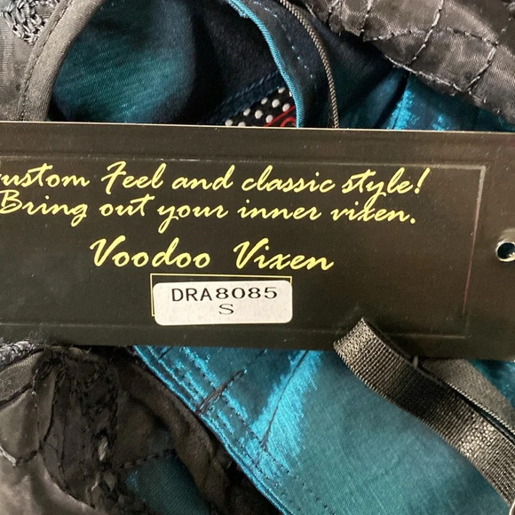 Voodoo Vixen NEW Black Teal Embroidered Lace Overlay Witchy Retro Pin Up Dress S - Picture 13 of 15